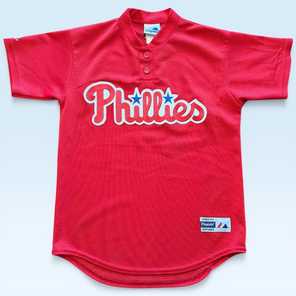 Vintage Philadelphia Phillies Jersey Youth Large Red MLB Baseball Majestic 90s